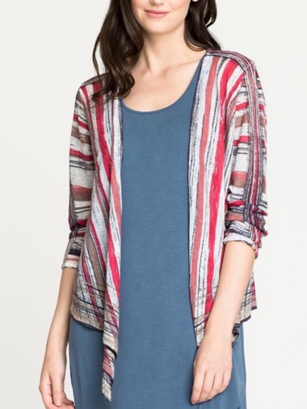 NIC+ZOE Painted Desert Red, White & Gray open wrap linen blend